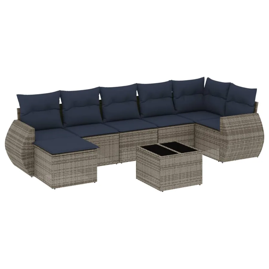 Ensemble de canapé de jardin 8 pcs avec coussins gris résine tressée - 2