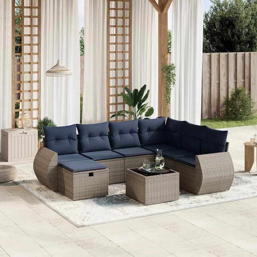Ensemble de canapé de jardin 8 pcs avec coussins gris résine tressée
