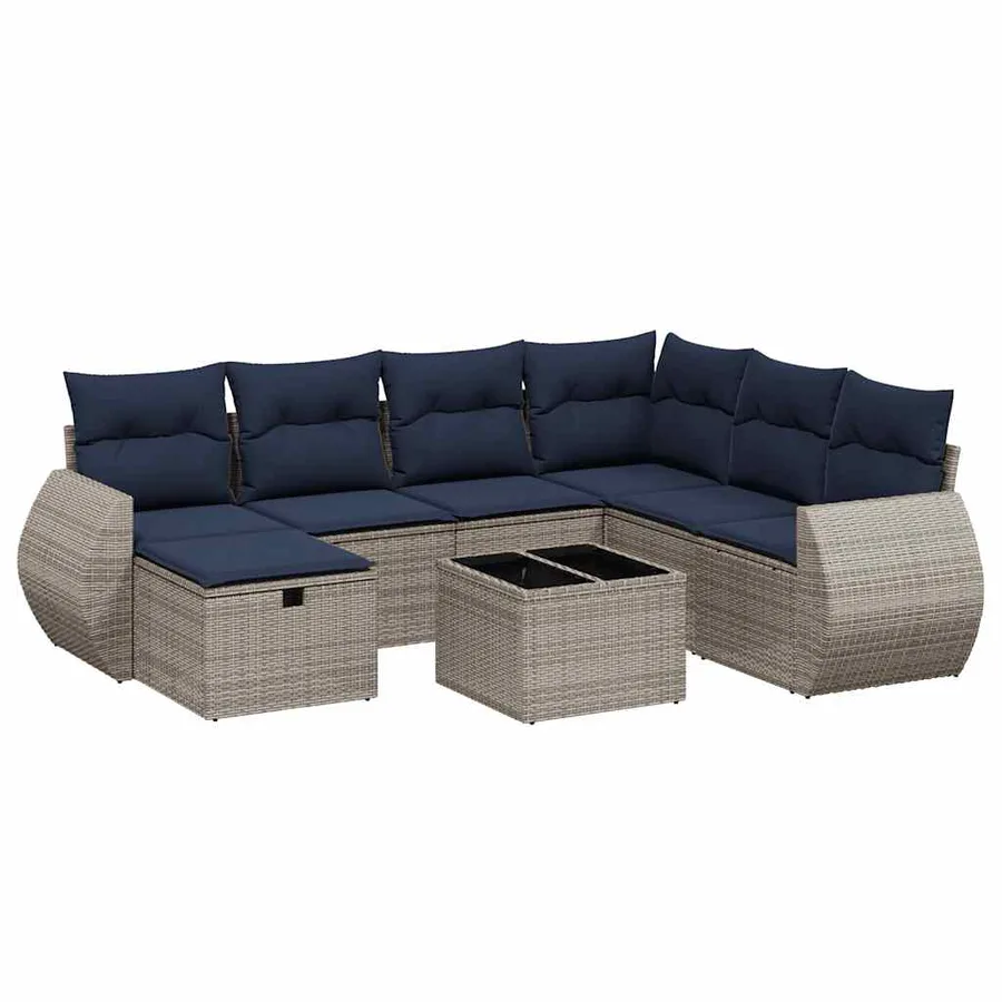Ensemble de canapé de jardin 8 pcs avec coussins gris résine tressée - 2