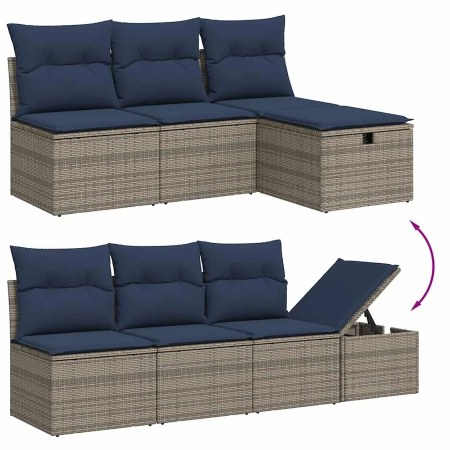 Ensemble de canapé de jardin 8 pcs avec coussins gris résine tressée - 3