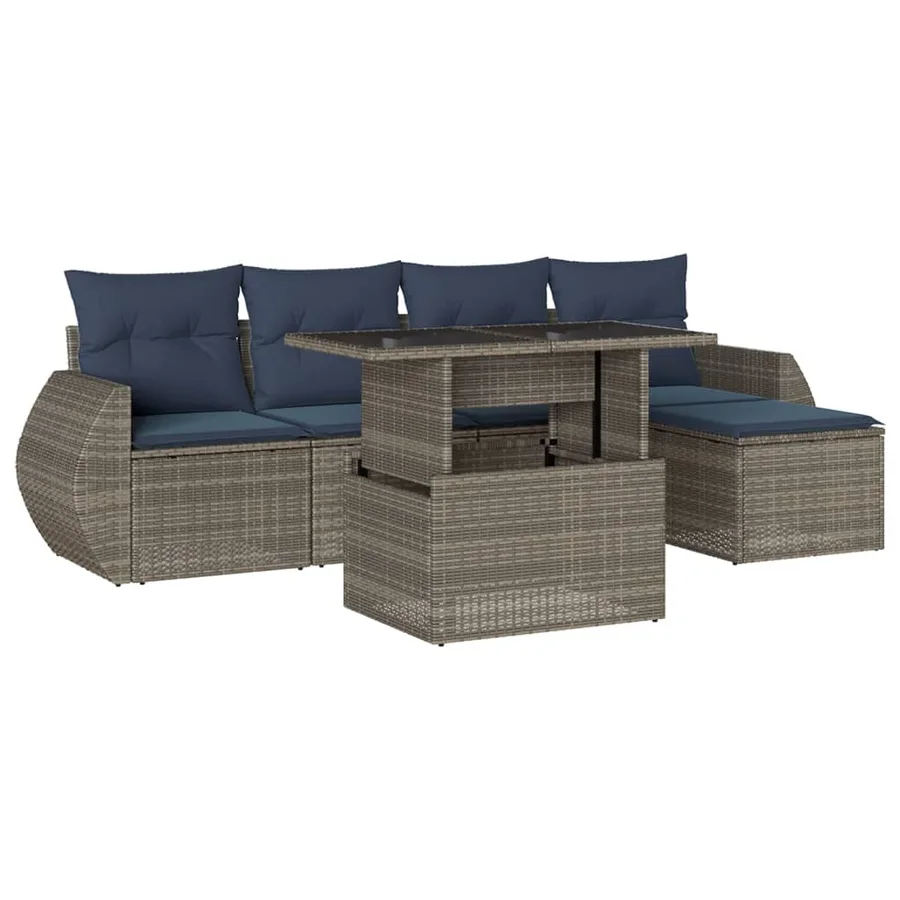 Ensemble de canapé de jardin 6 pcs avec coussins gris résine tressée - 2