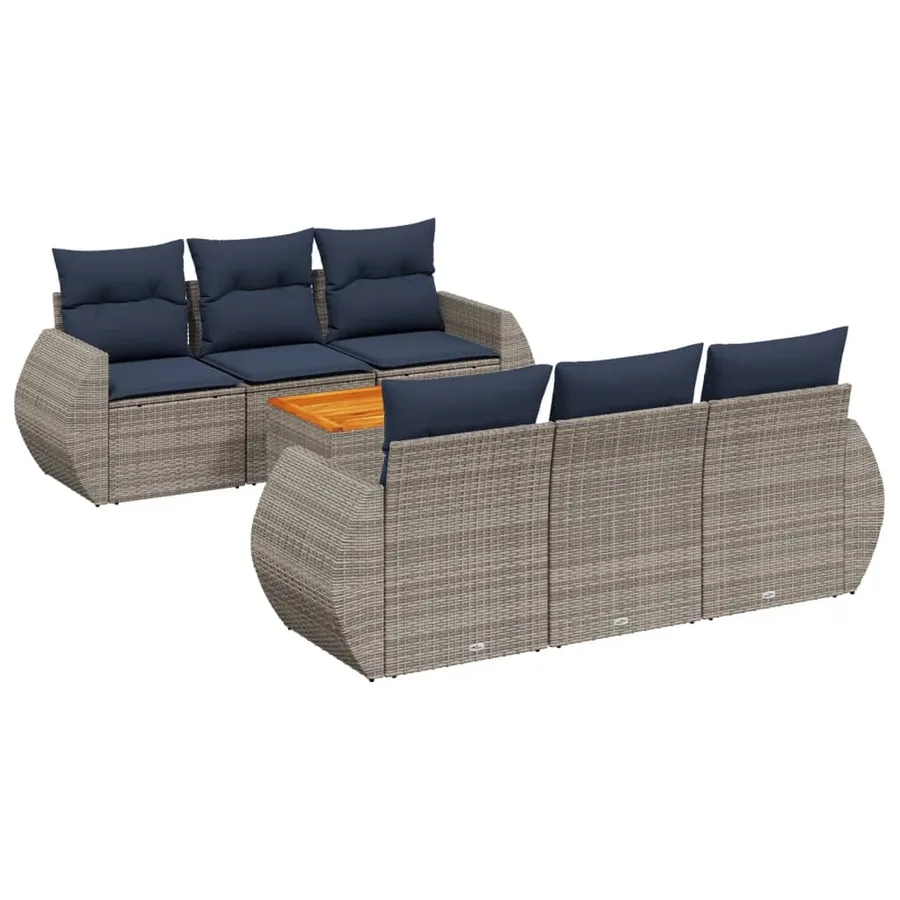 Ensemble de canapé de jardin 7 pcs avec coussins gris résine tressée - 2