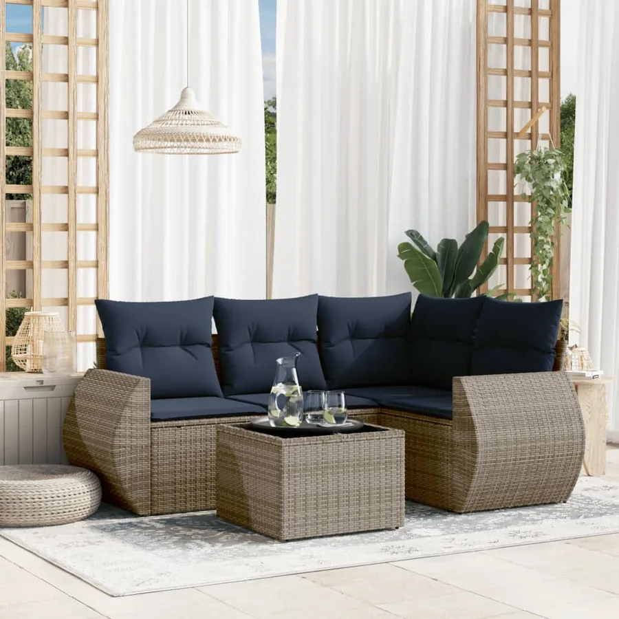 Ensemble de canapé de jardin 5 pcs avec coussins gris résine tressée