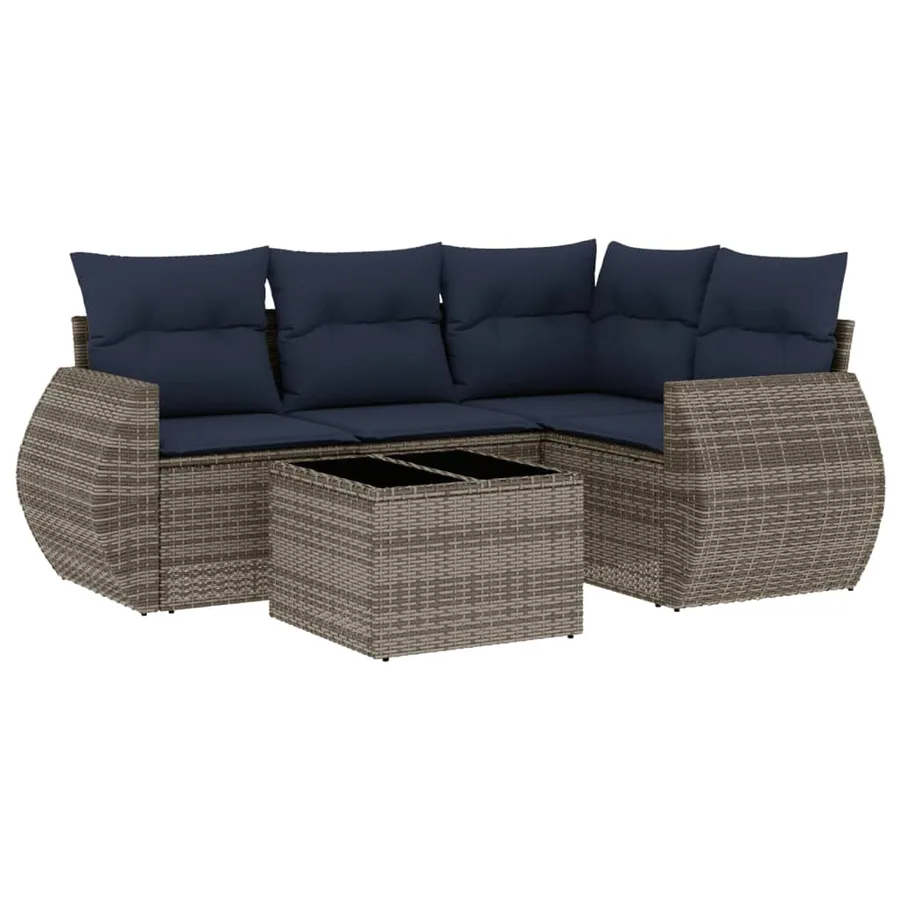Ensemble de canapé de jardin 5 pcs avec coussins gris résine tressée - 2