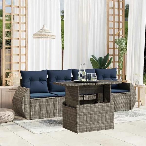 Ensemble de canapé de jardin 5 pcs avec coussins gris résine tressée