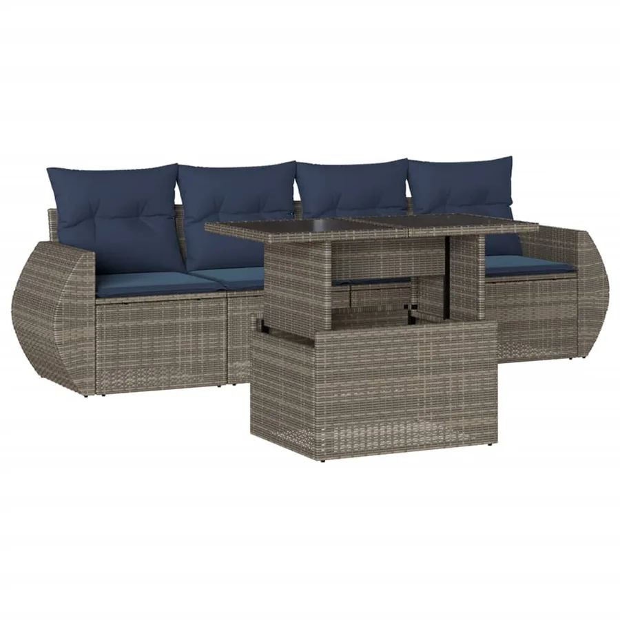 Ensemble de canapé de jardin 5 pcs avec coussins gris résine tressée - 2