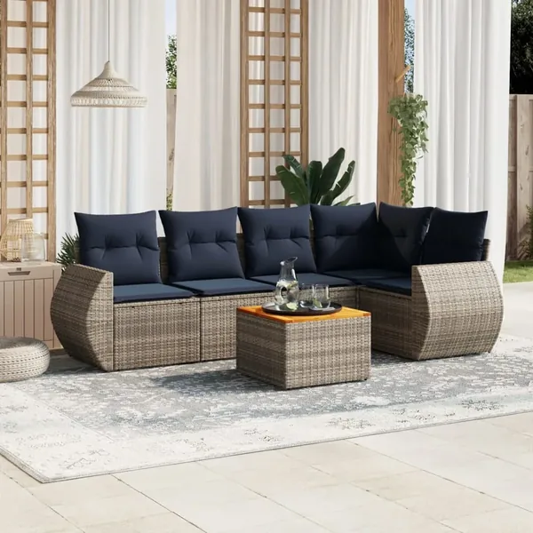 Ensemble de canapé de jardin 6 pcs avec coussins gris résine tressée