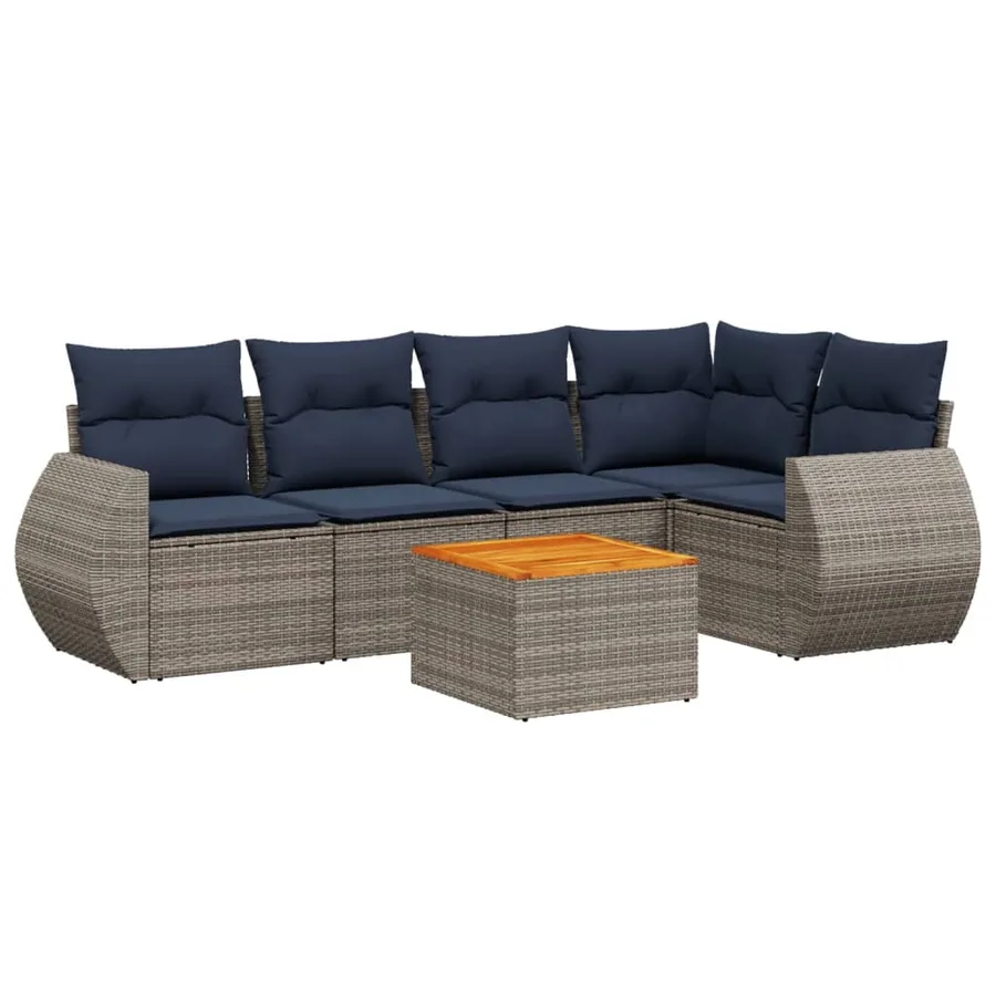 Ensemble de canapé de jardin 6 pcs avec coussins gris résine tressée - 2