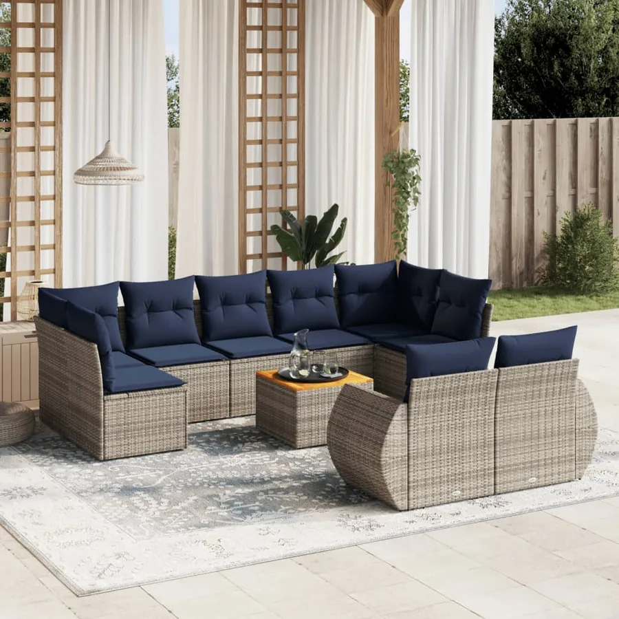 Ensemble de canapé de jardin 10 pcs avec coussins gris résine tressée