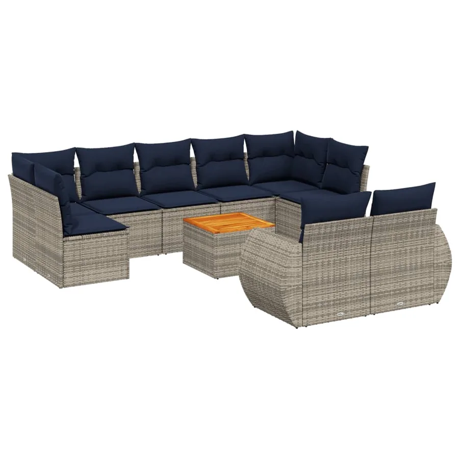 Ensemble de canapé de jardin 10 pcs avec coussins gris résine tressée - 2