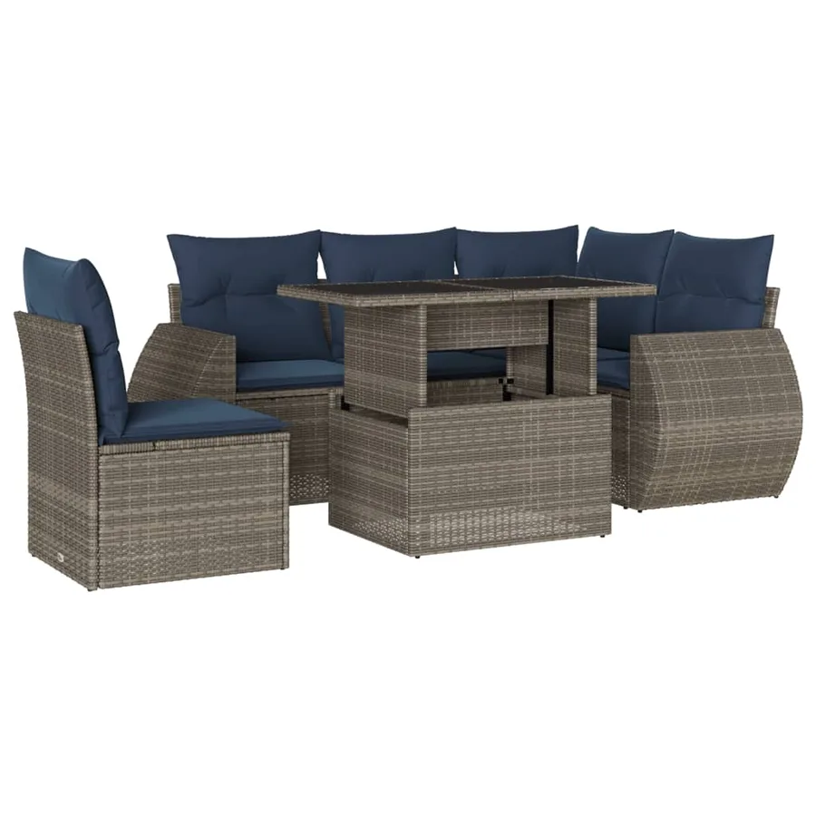 Ensemble de canapé de jardin 6 pcs avec coussins gris résine tressée - 2