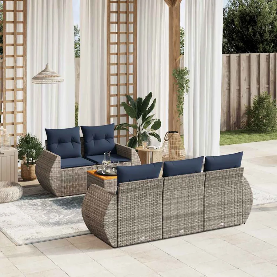 Ensemble de canapé de jardin 6 pcs avec coussins gris résine tressée