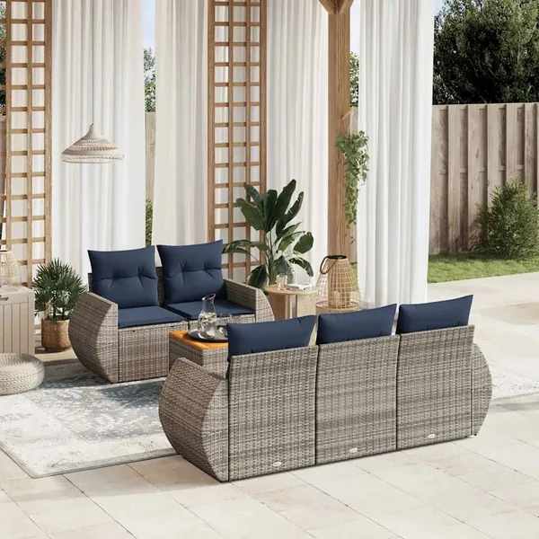 Ensemble de canapé de jardin 6 pcs avec coussins gris résine tressée