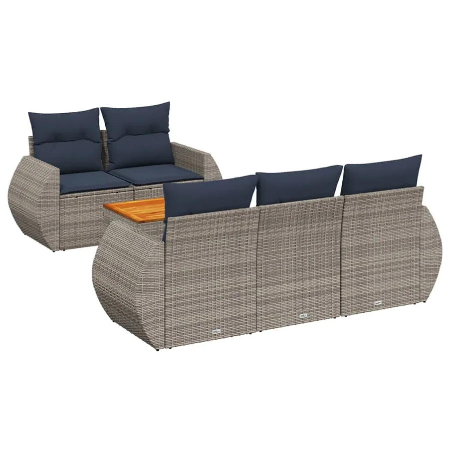Ensemble de canapé de jardin 6 pcs avec coussins gris résine tressée - 2