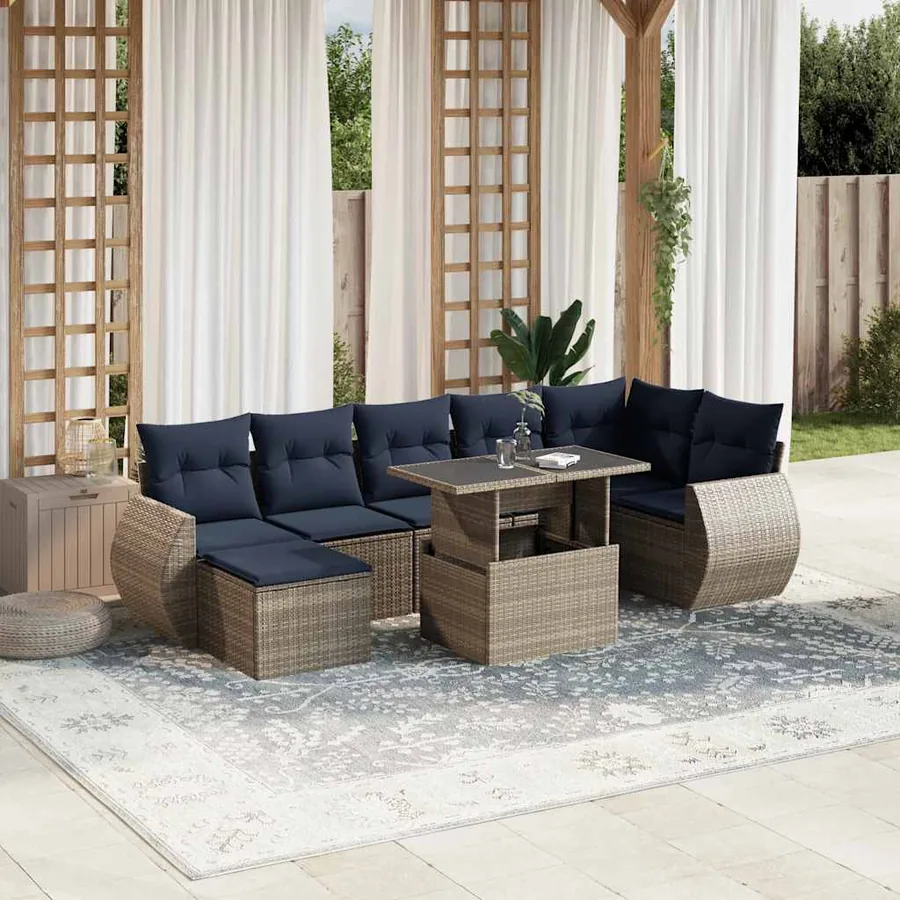Ensemble de canapé de jardin 8 pcs avec coussins gris résine tressée