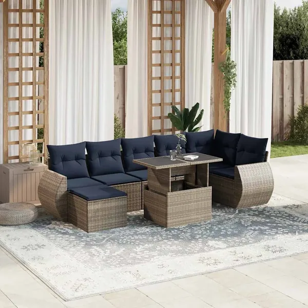 Ensemble de canapé de jardin 8 pcs avec coussins gris résine tressée
