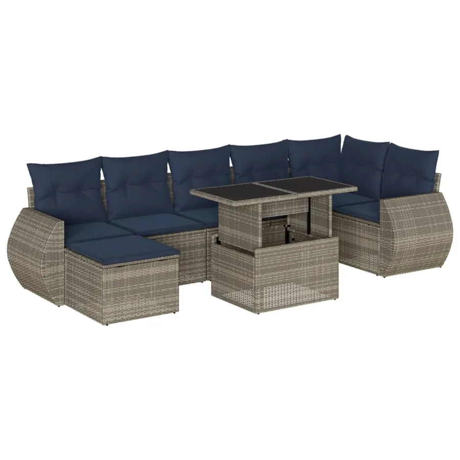Ensemble de canapé de jardin 8 pcs avec coussins gris résine tressée - 2