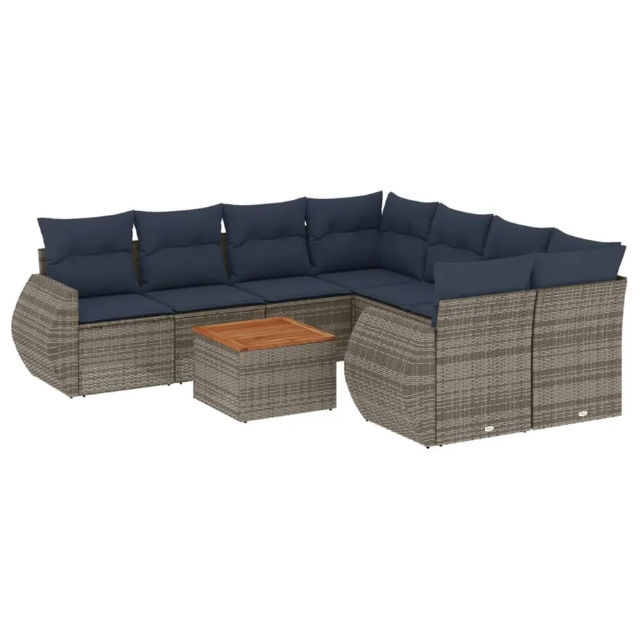Ensemble de canapé de jardin 9 pcs avec coussins gris résine tressée - 2
