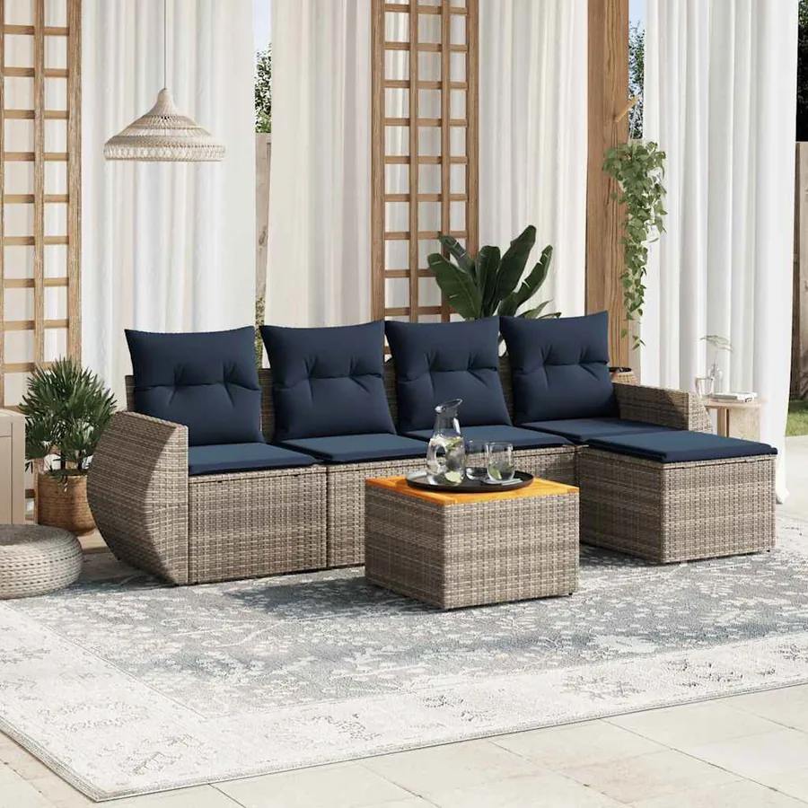 Ensemble de canapé de jardin 6 pcs avec coussins gris résine tressée
