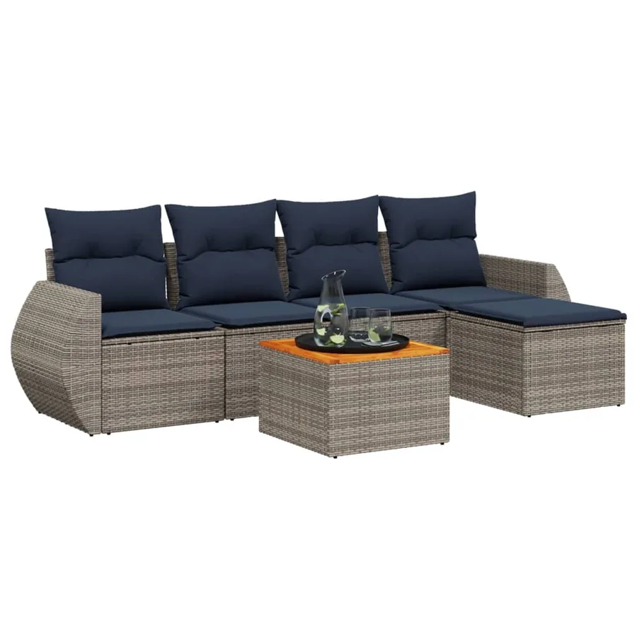 Ensemble de canapé de jardin 6 pcs avec coussins gris résine tressée - 2