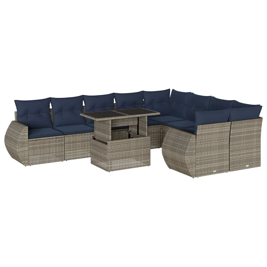 Ensemble de canapé de jardin 10 pcs avec coussins gris résine tressée - 2