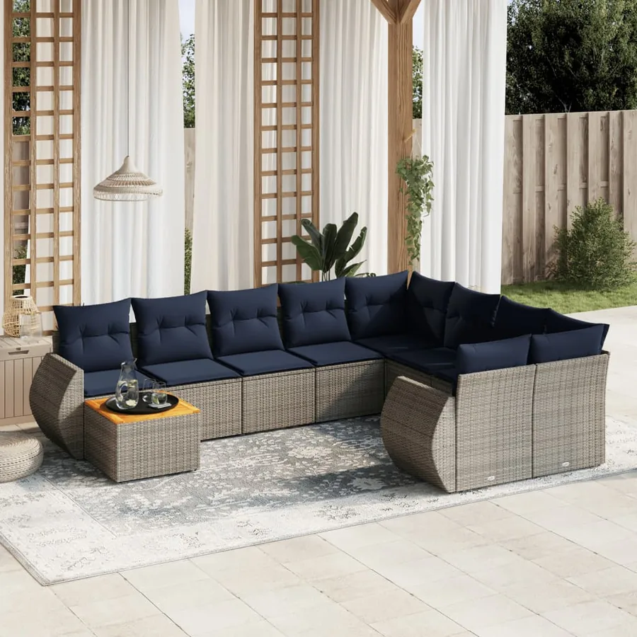 Ensemble de canapé de jardin 10 pcs avec coussins gris résine tressée