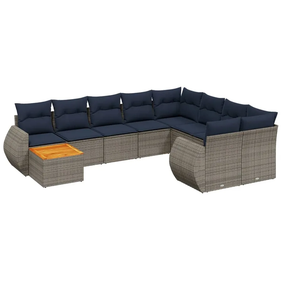 Ensemble de canapé de jardin 10 pcs avec coussins gris résine tressée - 2