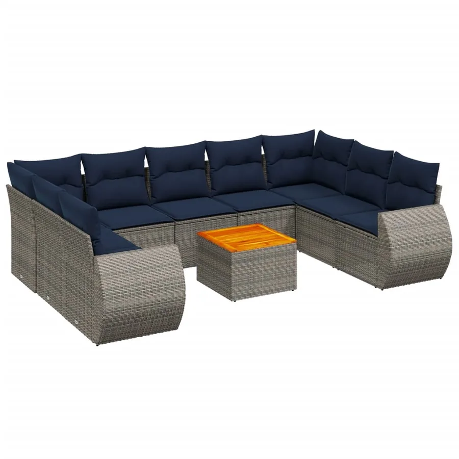 Ensemble de canapé de jardin 10 pcs avec coussins gris résine tressée - 2