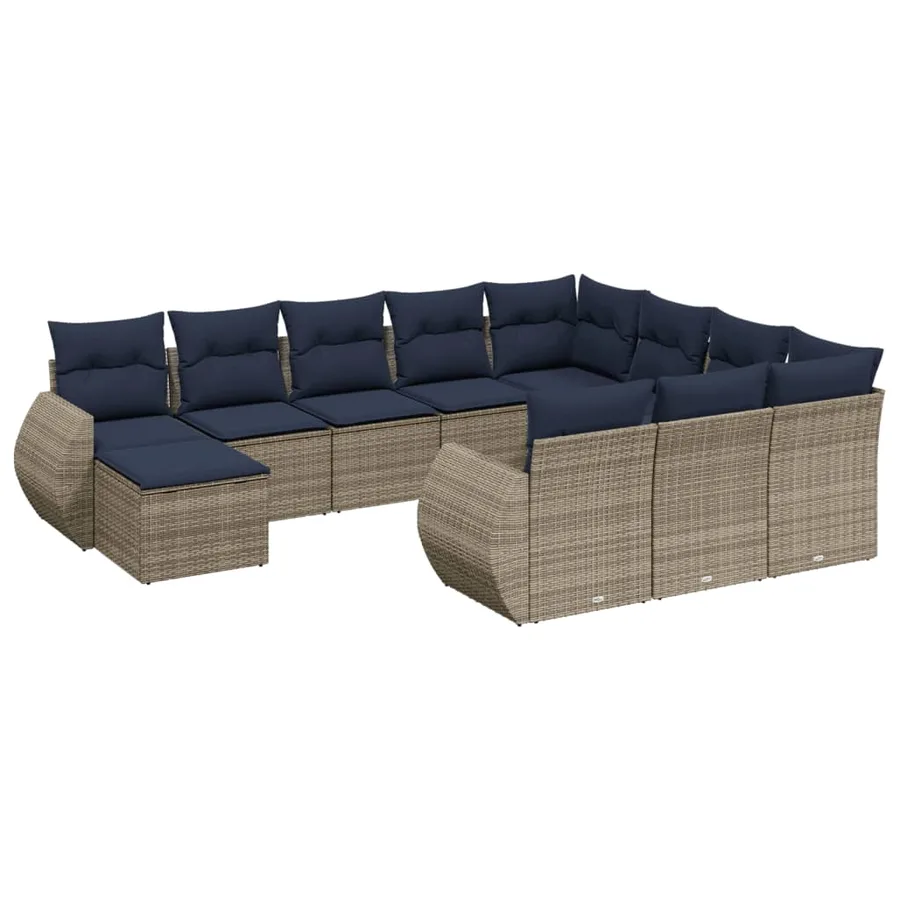 Ensemble de canapé de jardin 11 pcs avec coussins gris résine tressée - 2