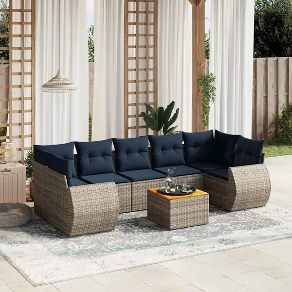 Ensemble de canapé de jardin 8 pcs avec coussins gris résine tressée