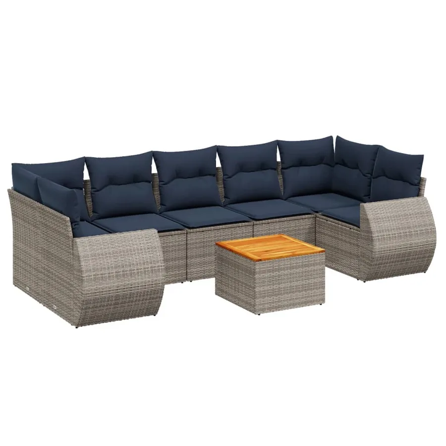 Ensemble de canapé de jardin 8 pcs avec coussins gris résine tressée - 2
