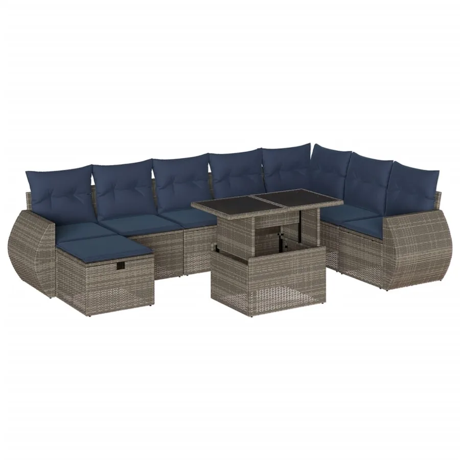 Ensemble de canapé de jardin 9 pcs avec coussins gris résine tressée - 2