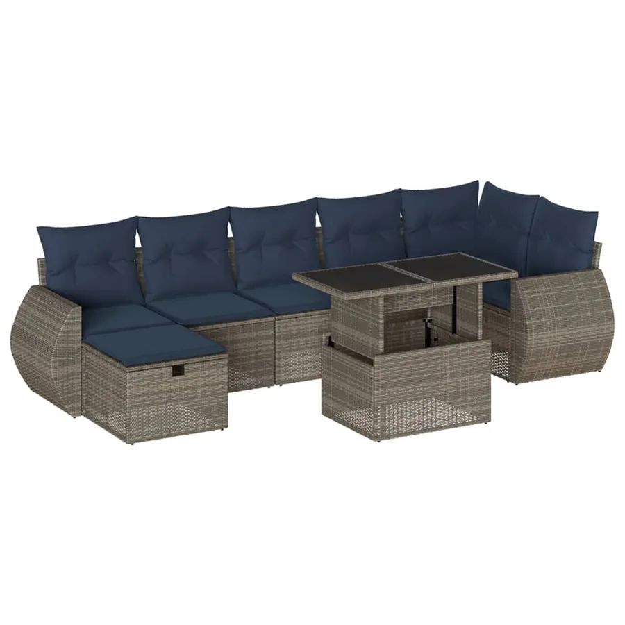 Ensemble de canapé de jardin 8 pcs avec coussins gris résine tressée - 2
