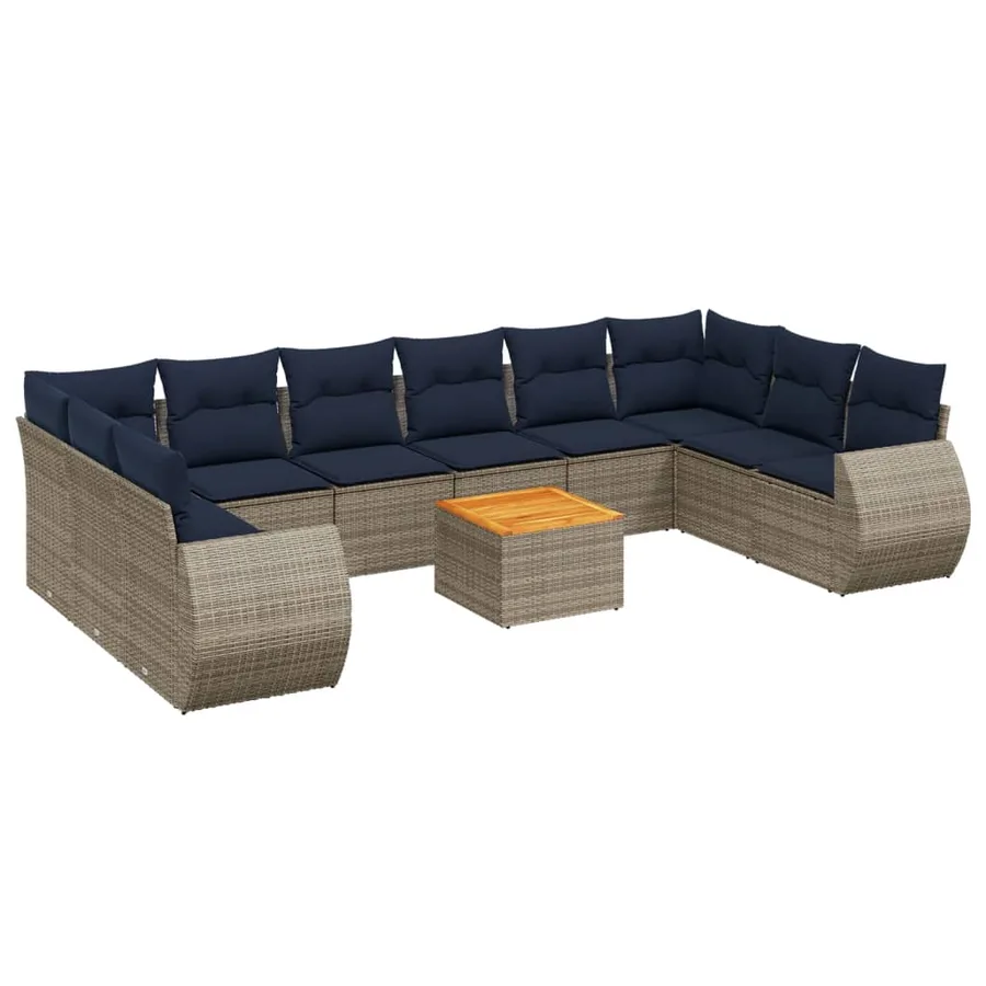 Ensemble de canapé de jardin 11 pcs avec coussins gris résine tressée - 2
