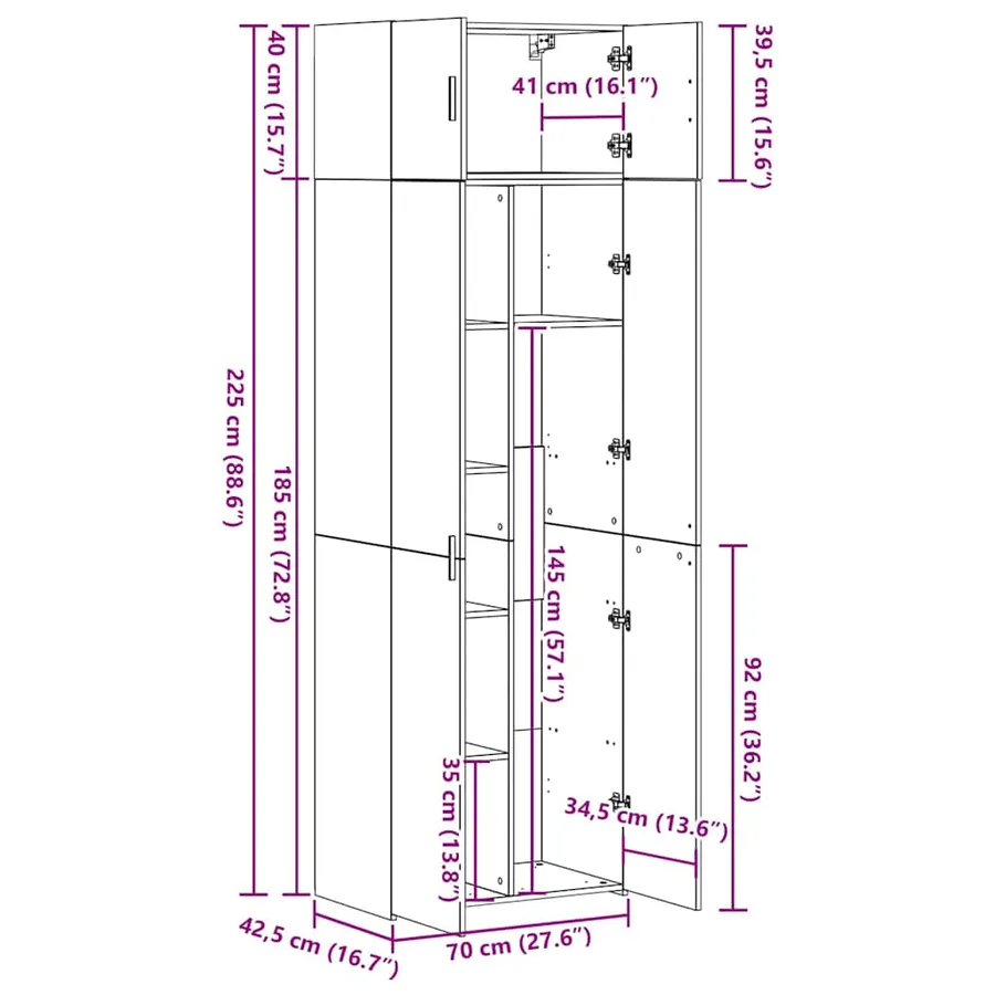 Armoire de rangement 2 pcs Bois ancien 70 x 42,5 x 185 cm - 15