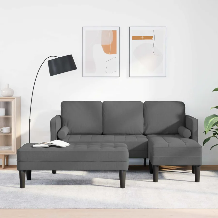 Ensemble de Canapés avec coussin 2 pcs Gris foncé Polyester