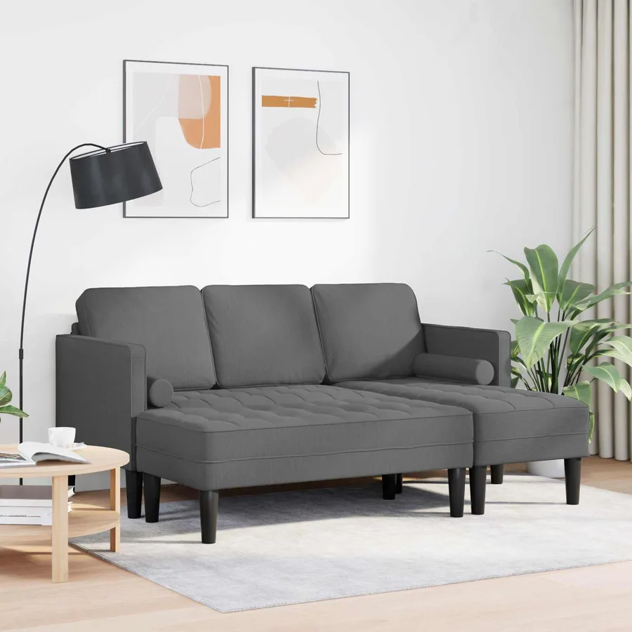 Ensemble de Canapés avec coussin 2 pcs Gris foncé Polyester - 3