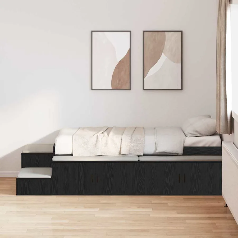 Cadre de lit avec rangement Chêne noir 80 cm Bois d'ingénierie