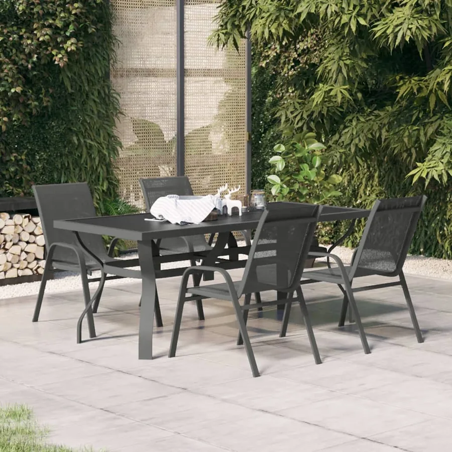 Ensemble à manger de jardin 5 pcs Gris et noir