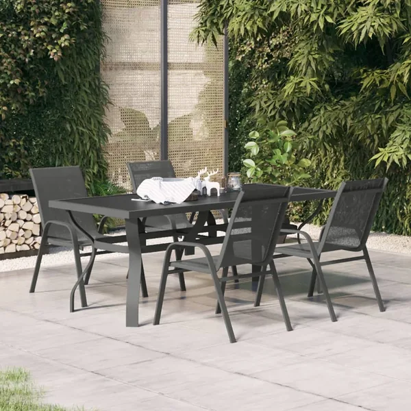 Ensemble à manger de jardin 5 pcs Gris et noir