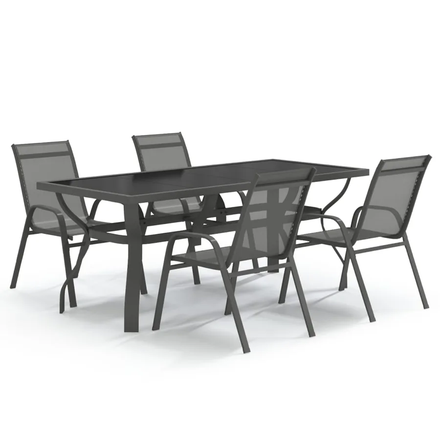 Ensemble à manger de jardin 5 pcs Gris et noir - 2