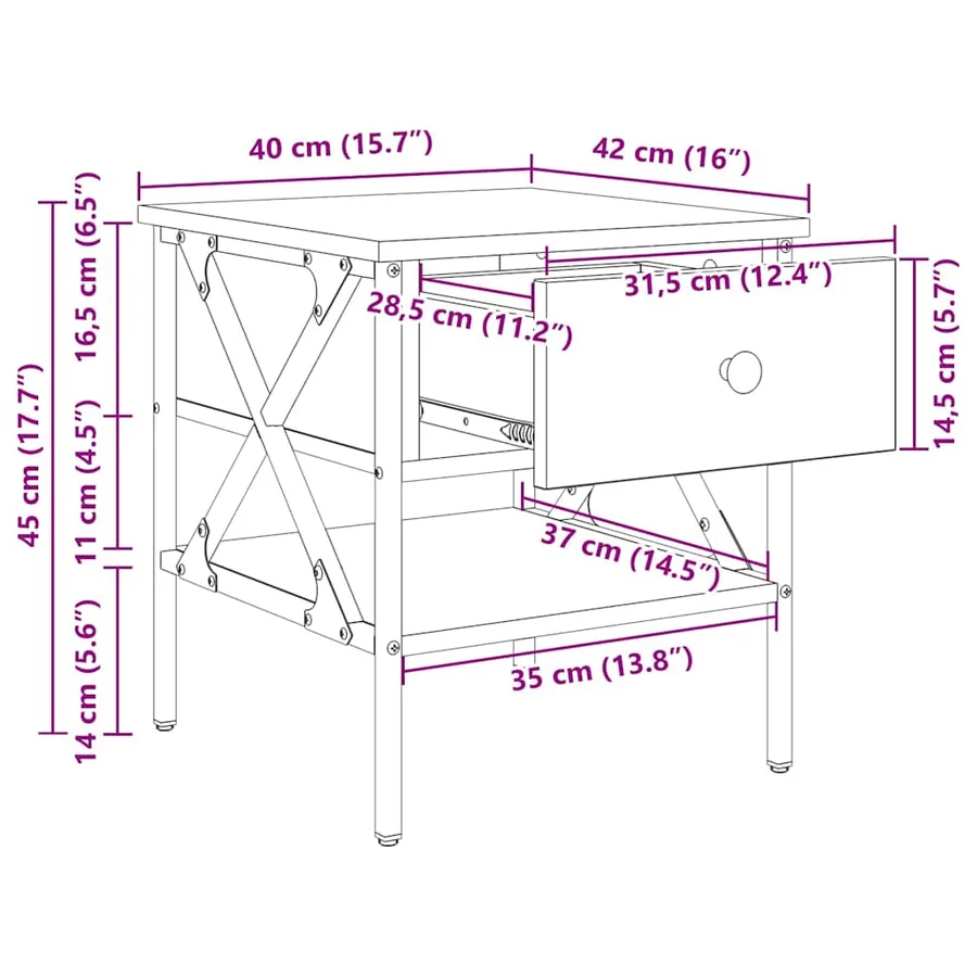 Table de chevet 2 pc chêne artisanal 40 x 42 x 45 cm - 13