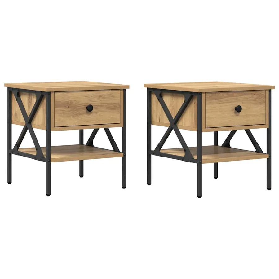Table de chevet 2 pc chêne artisanal 40 x 42 x 45 cm - 2