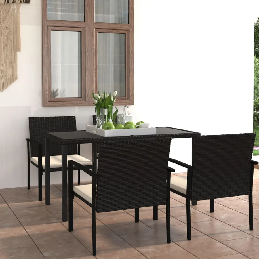 Ensemble à manger de jardin 5 pcs Résine tressée Noir