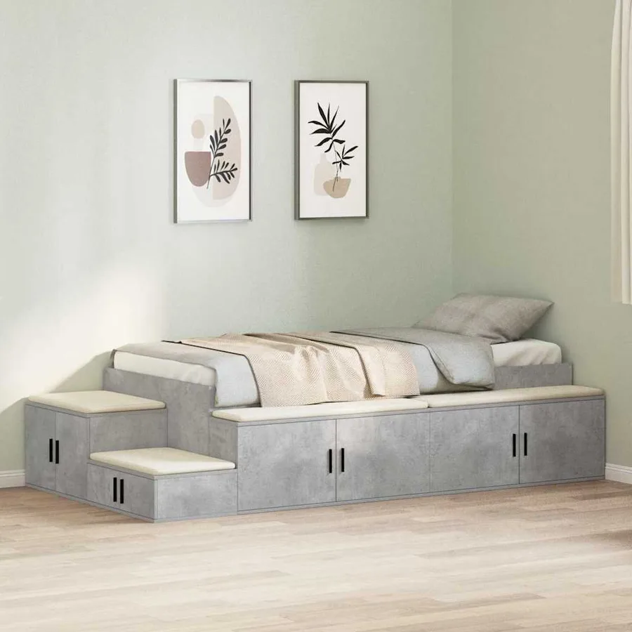 Cadre de lit avec rangement Gris béton 80 cm Bois d'ingénierie - 4
