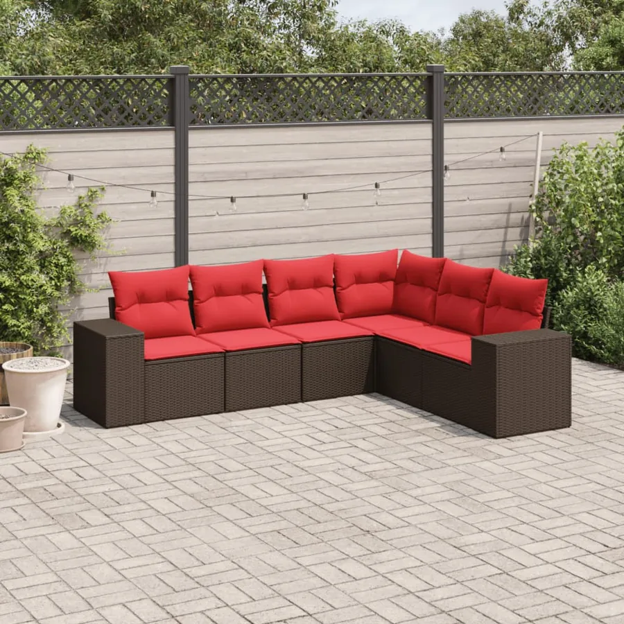 Ensemble de canapé de jardin 6 pcs avec coussins marron résine tressée