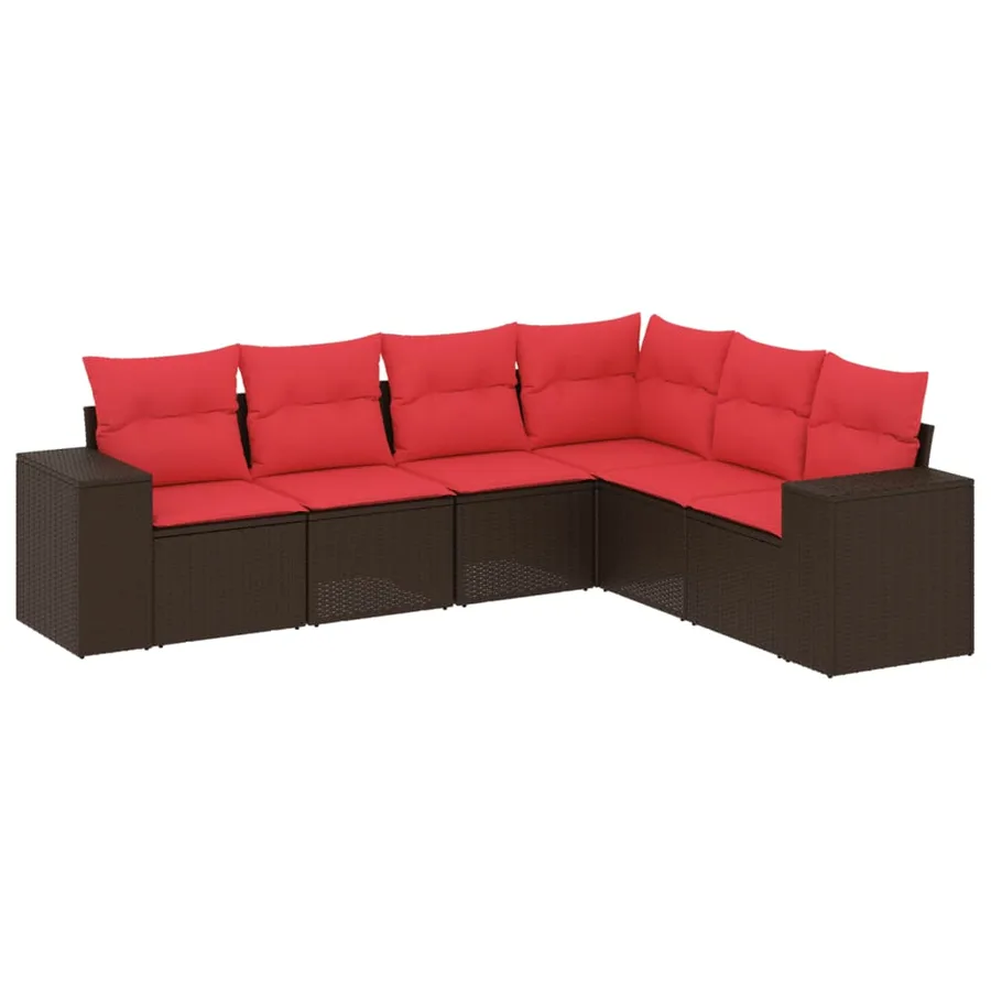 Ensemble de canapé de jardin 6 pcs avec coussins marron résine tressée - 2