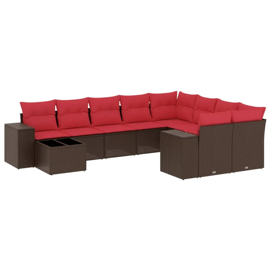 Ensemble de canapé de jardin 10 pcs avec coussins marron résine tressée - 2