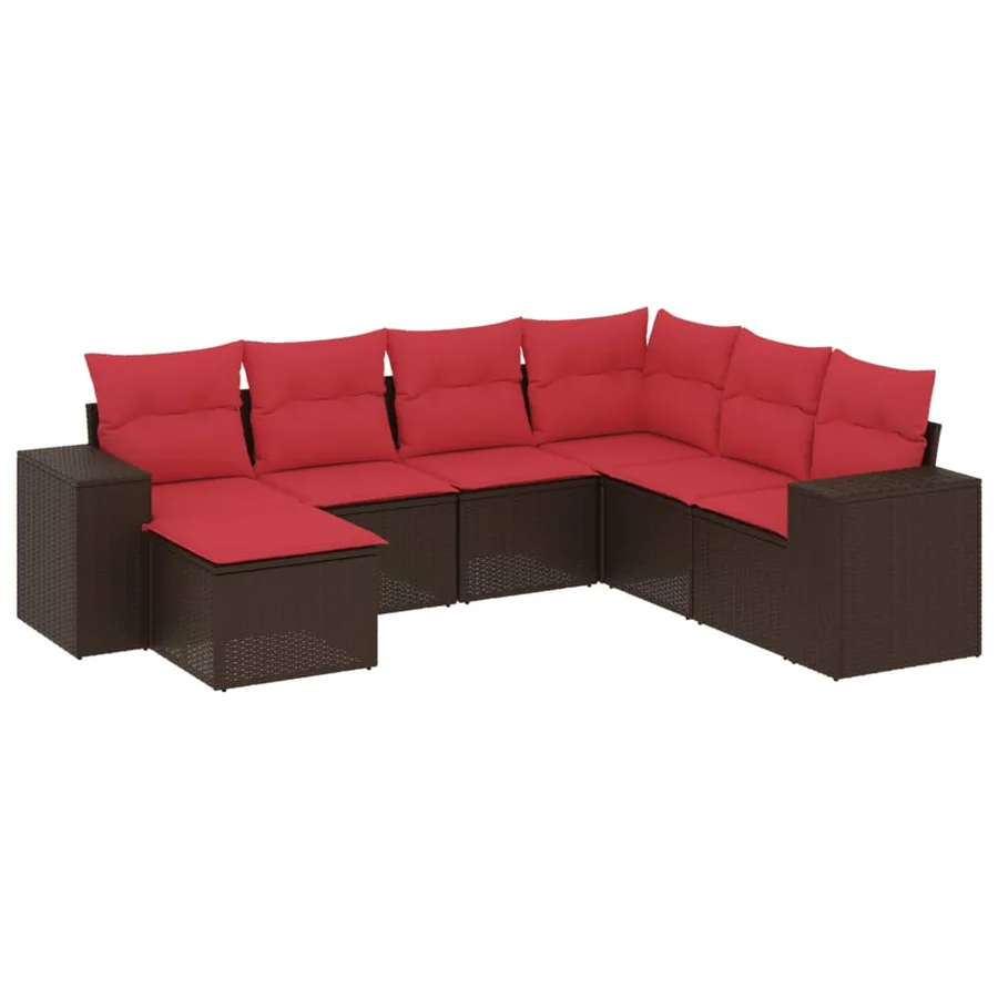 Ensemble de canapé de jardin 7 pcs avec coussins marron résine tressée - 2