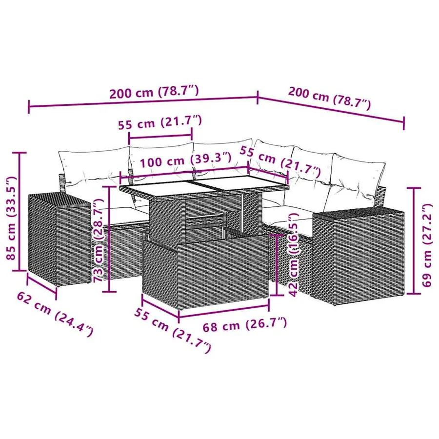 Ensemble de canapé de jardin 6 pcs avec coussins marron résine tressée - 10